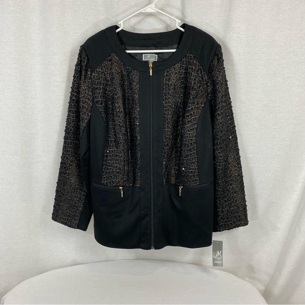 JM Collection Black and Gold Textured Jacket Sz16W